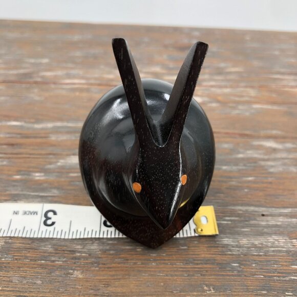 Vintage Hand Crafted Dark Wood Rabbit Figurine 3" Abstract Polished Mid Century - Picture 9 of 10